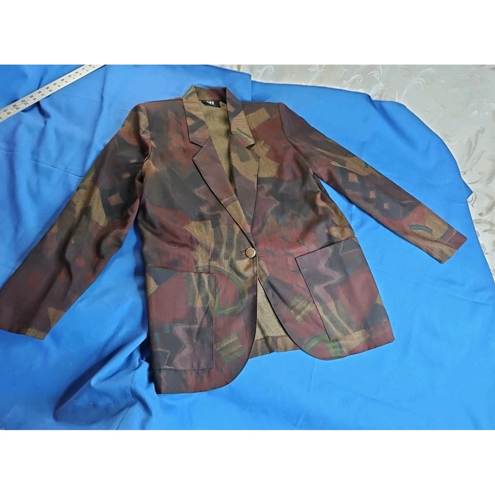 Vintage 90s‎ Tofy Blazer Geometric Classic Blazer Jacket 80s Rayon Size 6 Small